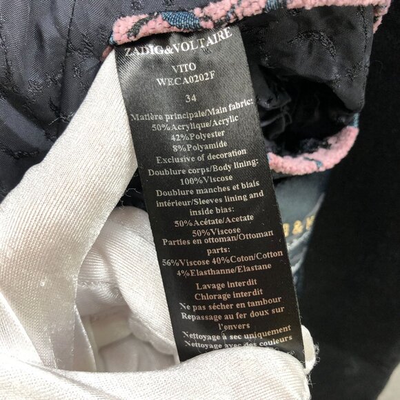 Zadig & Voltaire Pink Floral Blazer Womens 34 (2) Textured Velvet One Button - Picture 9 of 15